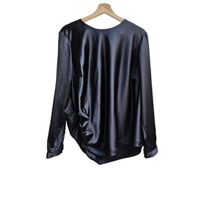 Universal Standard Black Satin Shirt with Zipper Back Detail, Size Medium